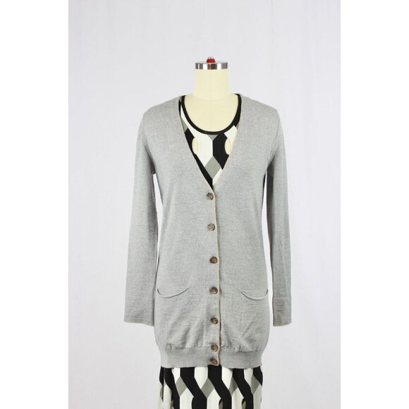 SEE BY CHLOE Gray 100% Virgin Wool Slim Fit V-Neck Cardigan Sweater, Size 4 - Picture 1 of 14